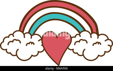 heart love sticker art with rainbown Stock Vector