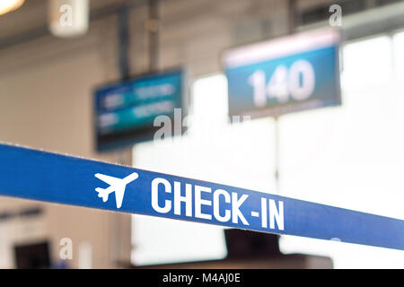 Check in desk at airport. Customer service counter in terminal. Stock Photo