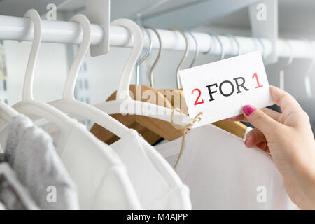 2 for 1 and two for one offer and special deal for t-shirt Stock Photo