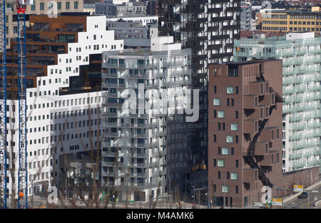 Modern Norwegian architecture in the continuously developing barcode area in Bjørvika, downtown Oslo Norway,different styles complementing each other Stock Photo