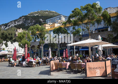 View of Grand Casemates Square, looking northeast towards the Rock of Gibraltar. Stock Photo