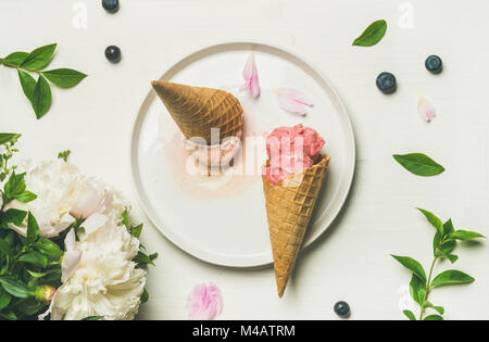 Flat-lay of ice cream scoops and peonies, vertical composition stock photo  (167404) - YouWorkForThem