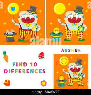 Circus find differences game for children. Educational activity with ...