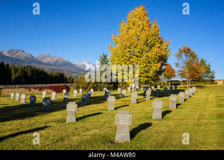 German military cemetery with High Tatras mountains in the background Stock Photo