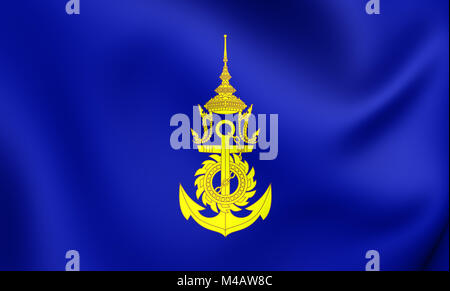 Commander-in-Chief of Royal Thai Navy 3D Flag. Close Up. Stock Photo