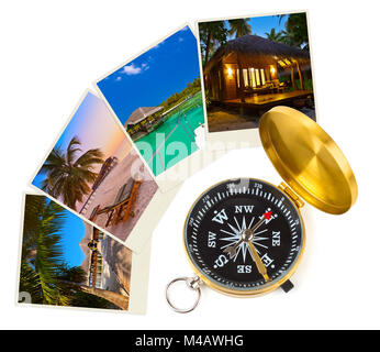 Maldives beach images and compass (my photos) Stock Photo