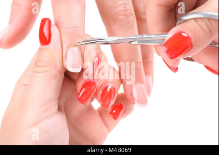 Cuticles care with cuticle pusher Stock Photo