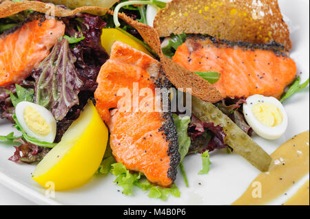 Caesar Salad with Salmon Stock Photo