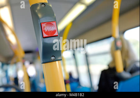 public transport bus stop red button Stock Photo