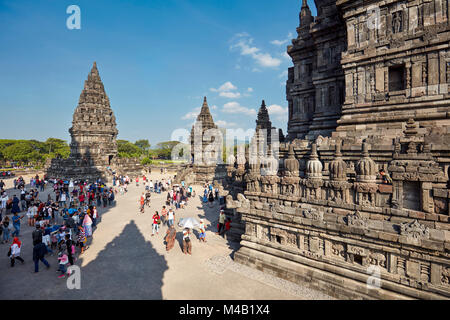 Tourists at the Prambanan Hindu Temple Compound. Special Region of Yogyakarta, Java, Indonesia. Stock Photo
