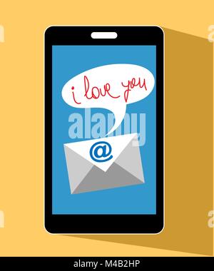 Mobile phone Valentine letter I love you Stock Vector