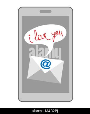 Mobile phone display showing an e-mail with a Declaration of love Stock Vector