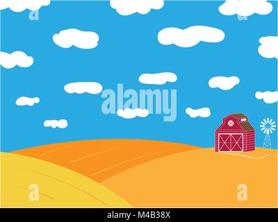 Farm rural pattern yellow ripe field and granary vector design Stock Vector