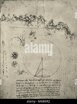 Study for the Last Supper, and mathematical figures and calculations, drawn by Leonardo Da Vinci, circa 1495-97 Stock Photo