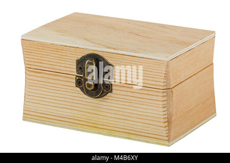 Locked wooden chest, isolated on  white background Stock Photo