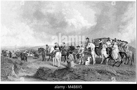 An engraving of the Festival of the Popinjay at Kilwinning, Scotland scanned at high resolution from a book printed in 1833.  Believed copyright free. Stock Photo