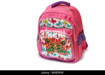 School backpack for girl on a white background. Stock Photo