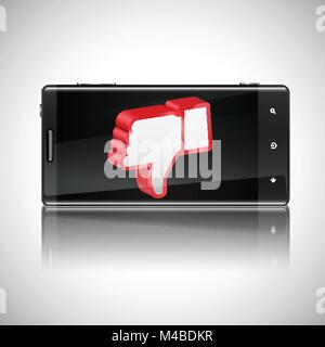 Thumbs-down button on phone, vector Stock Vector