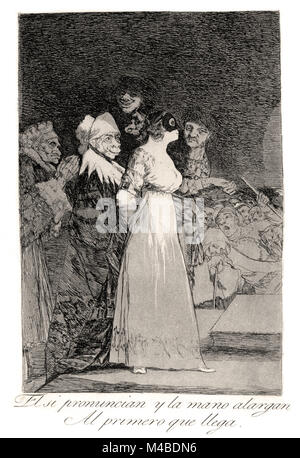 Francisco de Goya - They say yes and give their hand to the first comer 1799. Plate 2 of Los caprichos. Stock Photo