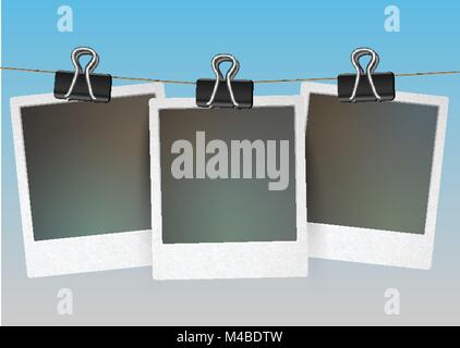 Three blank picture frames hanging, vector Stock Vector