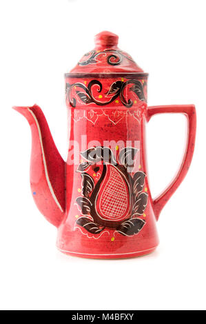 Azeri enamel coffee pot with traditional Buta symbol on a white background Stock Photo