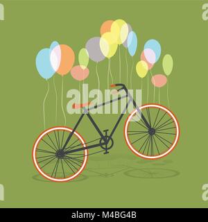 Bicycle hanging on balloons, vector Stock Vector