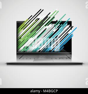A computer with abstract and colorful lanes, vector Stock Vector