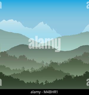 Vector seamless background. Green Mountain landscape in the summer. Stock Vector