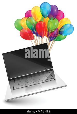Notebook as a gift with colorful balloons, vector Stock Vector