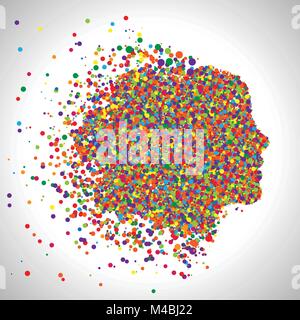 Face made by colorful dots, vector Stock Vector