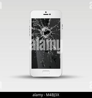 Broken realistic smartphone, vector illustration Stock Vector