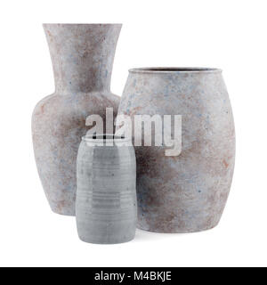 three ceramic vases isolated on white background Stock Photo