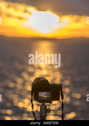 modern DSLR camera on tripod isolated on white background Stock Photo ...