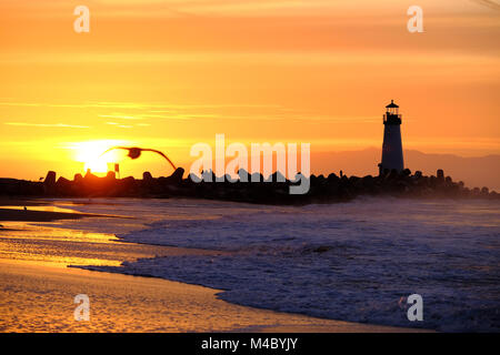 Santa Cruz Breakwater Light (Walton Lighthouse) at sunrise Stock Photo