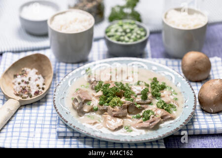 Chicken Fricassee with Mushrooms and Peas Stock Photo