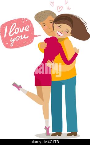 Happy loving couple hugging each other. Romance concept. Cartoon vector illustration in flat style Stock Vector