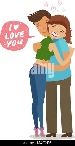 Couple hugs each other. Love, romance concept. Cartoon vector illustration Stock Vector