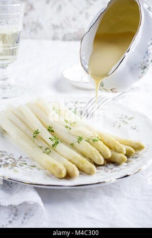 White Asparagus on Plate Stock Photo