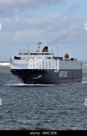 a car transporter ship underway leaving the port of southampton docks Stock Photo