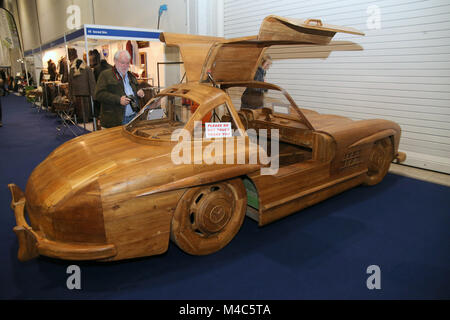 London, UK. 15th Feb, 2018. The fourth edition of the Classic Car show opened its doors at the London excel today, a wooden mercedes 300SL Gulwing. Credit: Paul Quezada-Neiman/Alamy Live News Stock Photo
