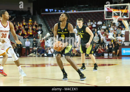 February 15, 2018: Oregon Ducks forward Troy Brown (0) look to pass in a NCAA Basketball game between the Oregon Ducks vs USC Trojans at the Galen Center in Los Angeles, CA: Jordon Kelly/CSM(Jordon Kelly : © Cal Sport Media) Stock Photo