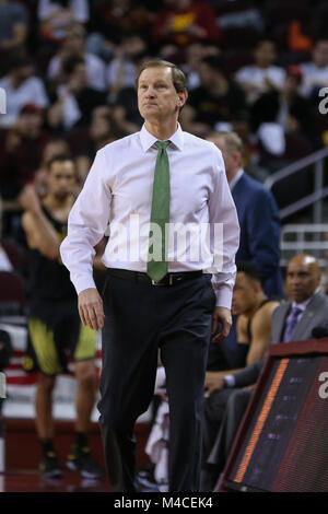 February 15, 2018: Oregon Ducks head coach Dana Altman in a NCAA Basketball game between the Oregon Ducks vs USC Trojans at the Galen Center in Los Angeles, CA: Jordon Kelly/CSM(Jordon Kelly : © Cal Sport Media) Stock Photo