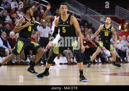 February 15, 2018: Oregon Ducks guard Elijah Brown (5) in a NCAA Basketball game between the Oregon Ducks vs USC Trojans at the Galen Center in Los Angeles, CA: Jordon Kelly/CSM(Jordon Kelly : © Cal Sport Media) Stock Photo