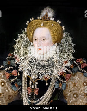 Elizabeth I, the 'Armada Portrait'. Portrait of Queen Elizabeth I by an unknown artist of the English school, oil on panel, c.1588. Detail from a larger painting, M4CK3P. Stock Photo