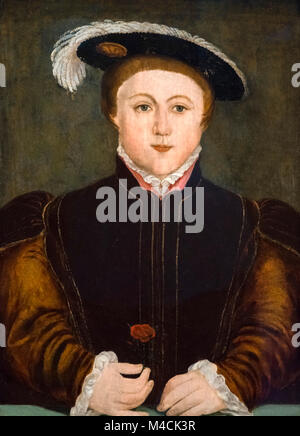 Edward VI. Portrait of King Edward VI of England (1537-1553), oil on panel, after Hans Holbein, 16th century. Stock Photo