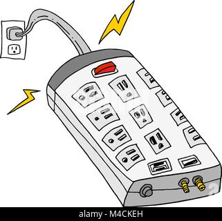 An image of a plugged in surge protector. Stock Vector