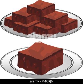 An image of a plate of Chocolate Fudge Brownies. Stock Vector