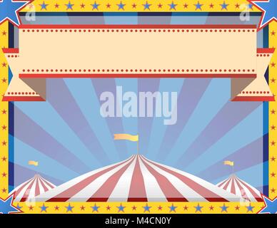 An image of a horizontal circus background with tent and star border. Stock Vector