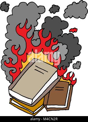 An image of a burning books. Stock Vector