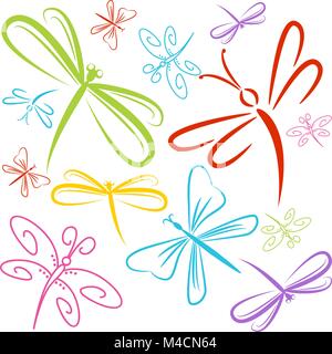 An image of a dragonfly insect group. Stock Vector